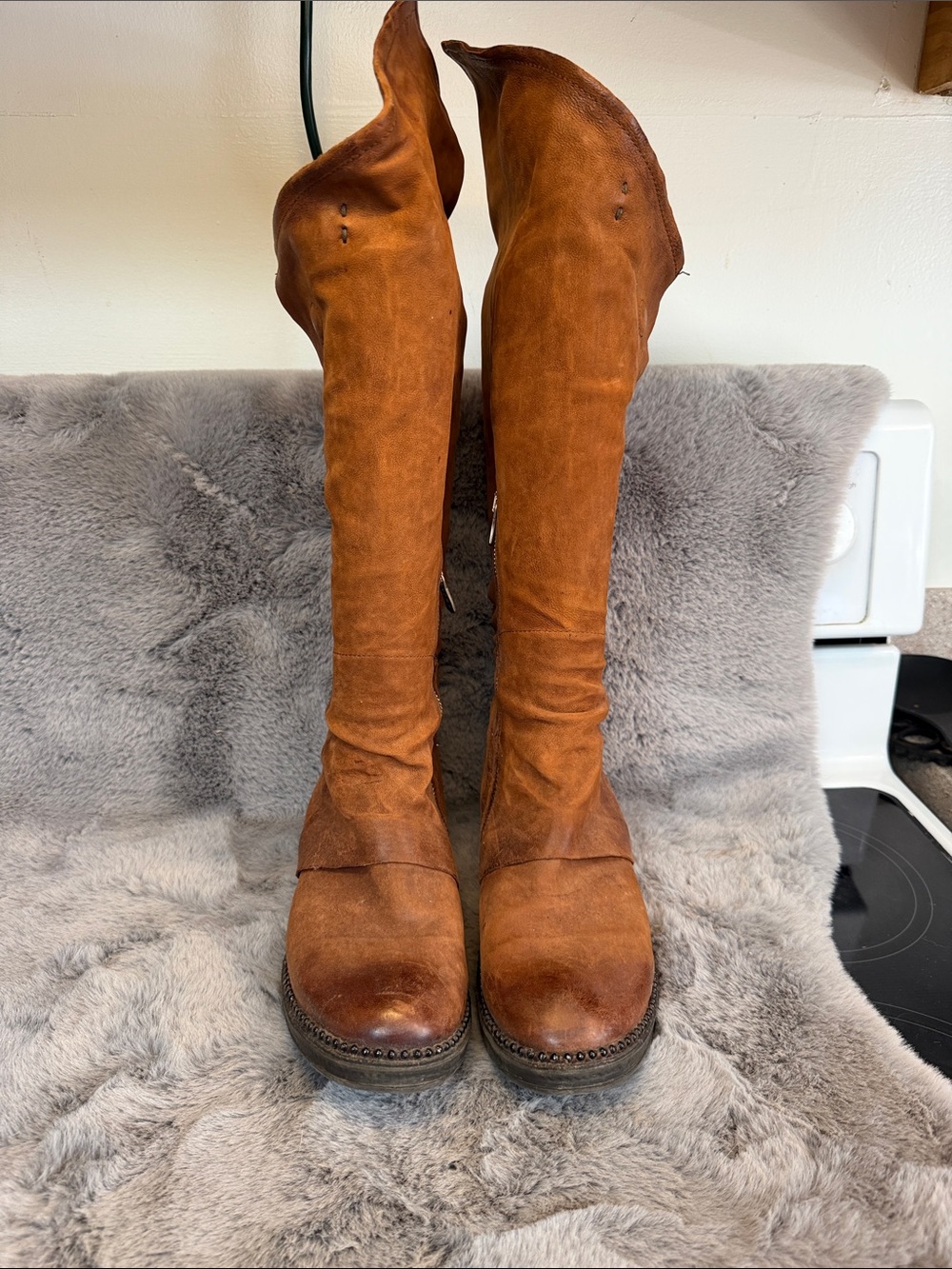 A.S.98 Women's Over-the-Knee Suede Boots in Cognac Brown